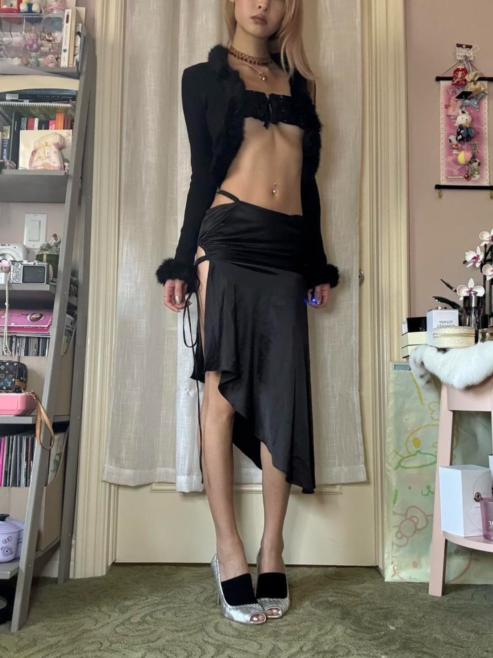 XXS I.Am.Gia Serena Black Fur Trim Cardigan Top